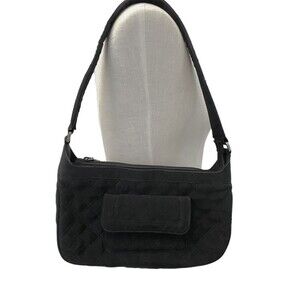 Vera Bradley Slim Hobo Black Quilted Cotton Purse Single Handle Shoulder Bag